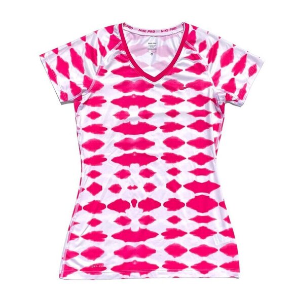 Nike Pro dri-fit t-shirt fitted tie-dye pink white workout running womens medium - Picture 1 of 7